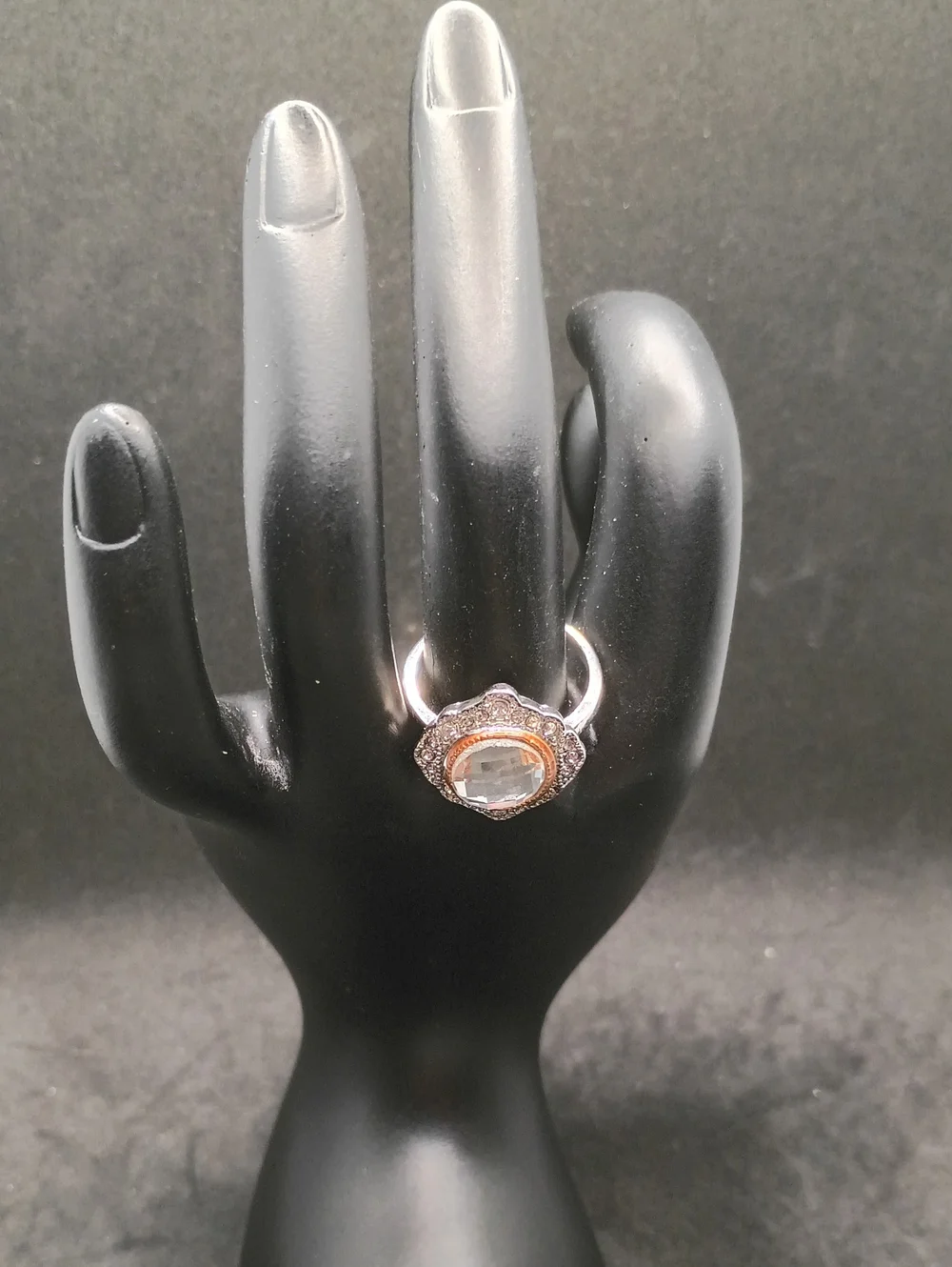 Size 9 Silver Tone Halo Ring with Clear Stone